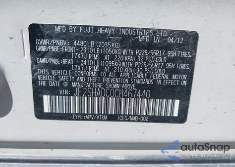 2012 Subaru Forester 2.5X Premium из США, поврежденный, VIN JF2SHADC0CH467440